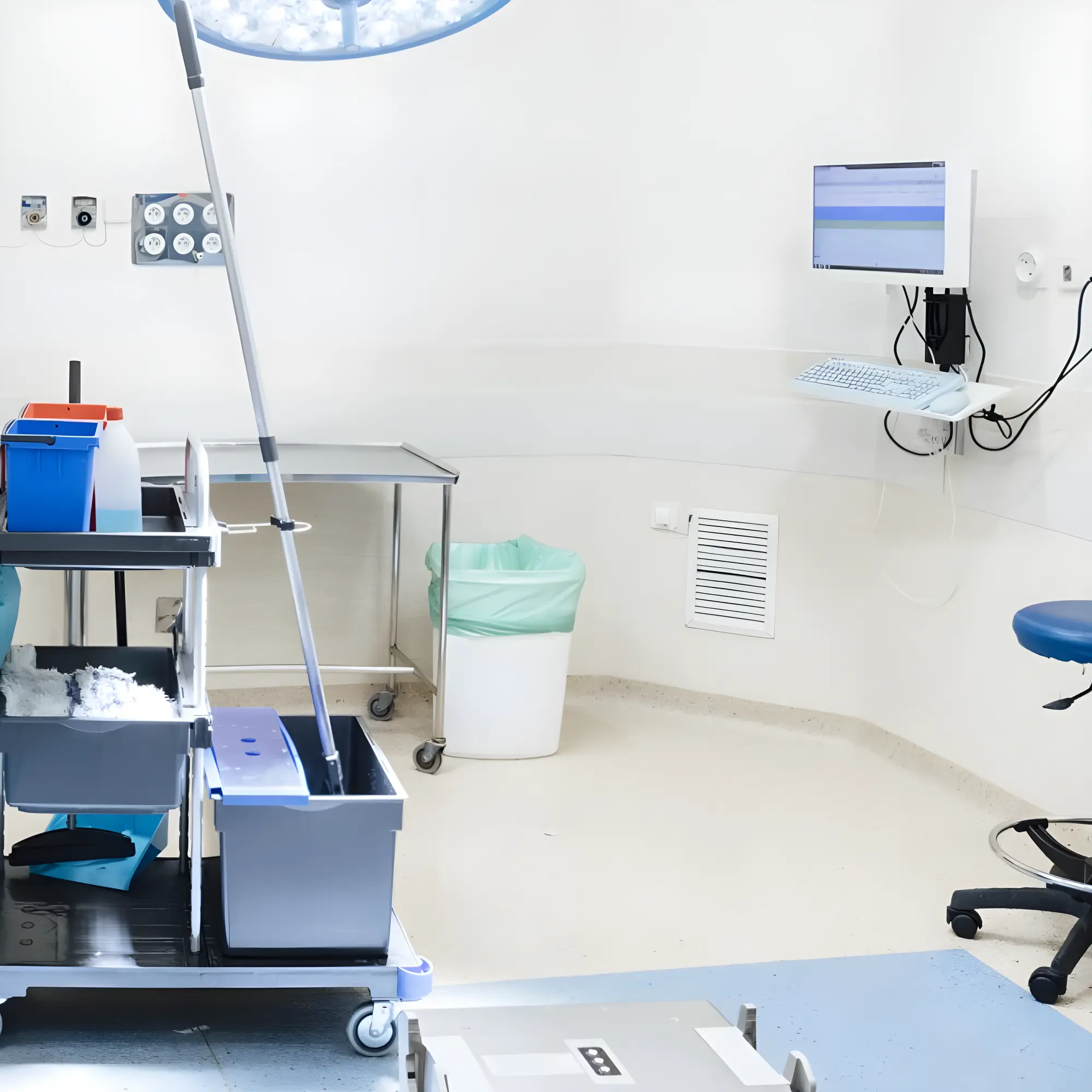 Sala médica con carro y monitor